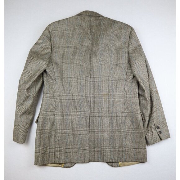 VINTAGE MEN'S BEIGE PLAID 100% WOOL BLAZER JACKET - SIZE 40 - Picture 5 of 8